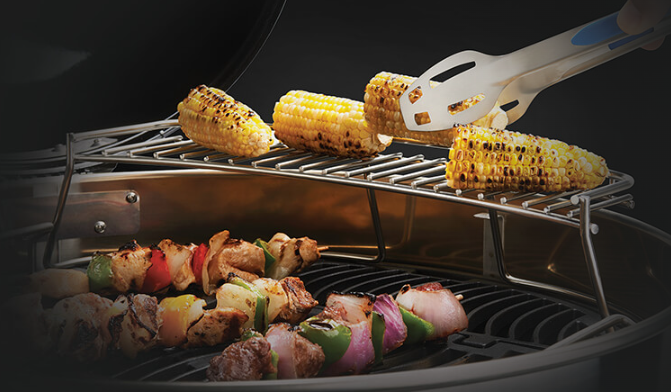 Napoleon Warming Rack for Charcoal Kettle Grills on Charcoal Grill with Corn and Barbecue