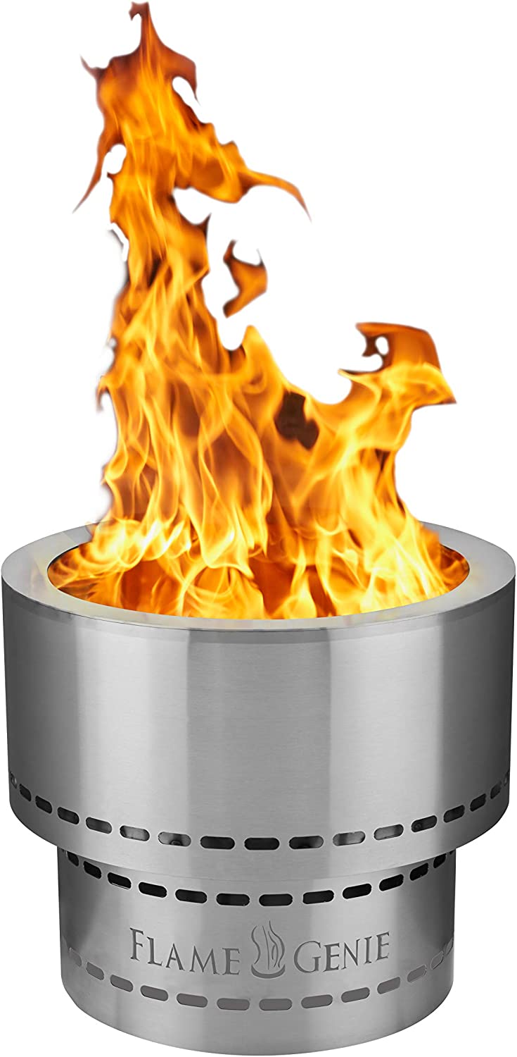 Flame Genie Portable Smoke-Free Inferno Wood Pellet Fire Pit Stainless with Fire