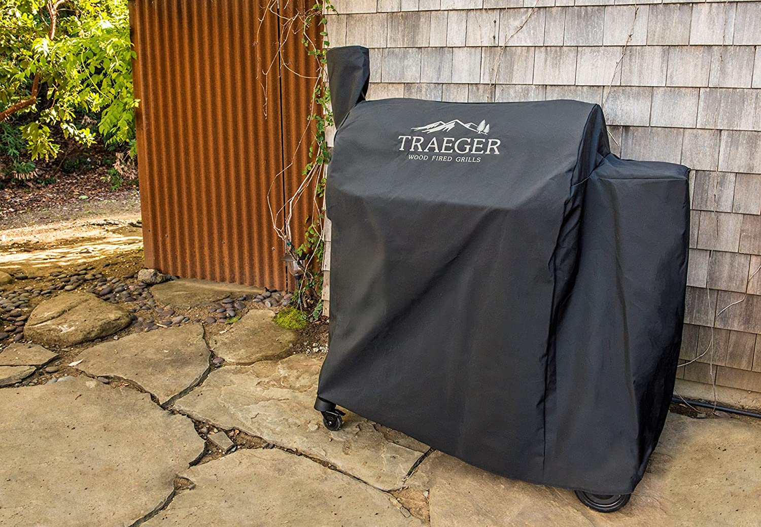 Traeger Pro 780 Grill Cover Full Length Lifestyle Covering the Grill Placed Outside