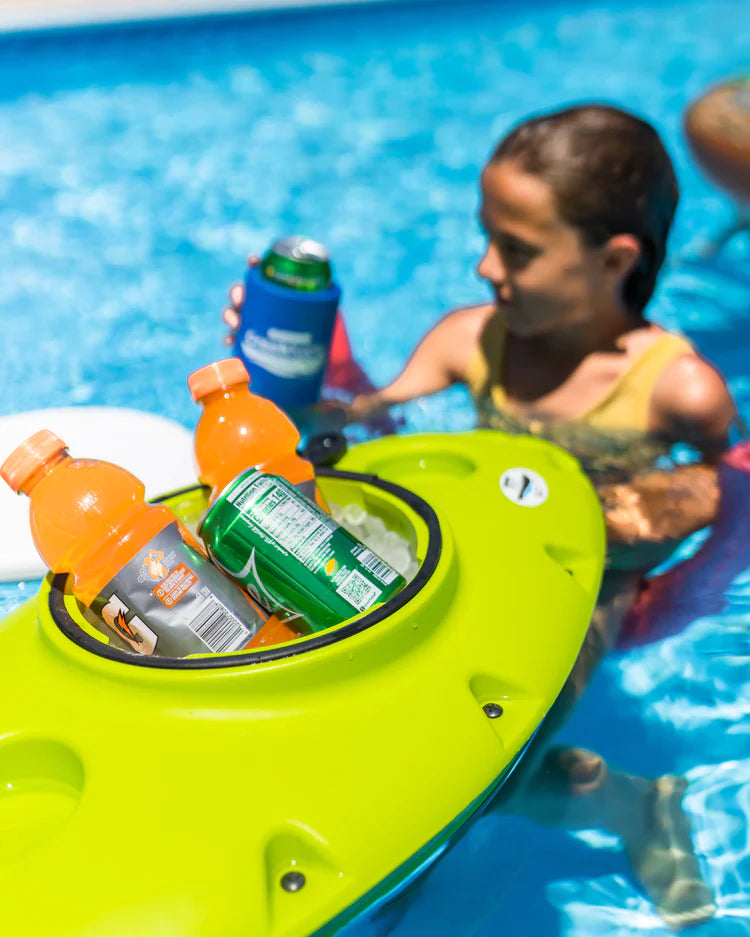 CreekKooler Pup Floating Cooler Green-15 Quart Lifestyle with Gatorade and Sprite