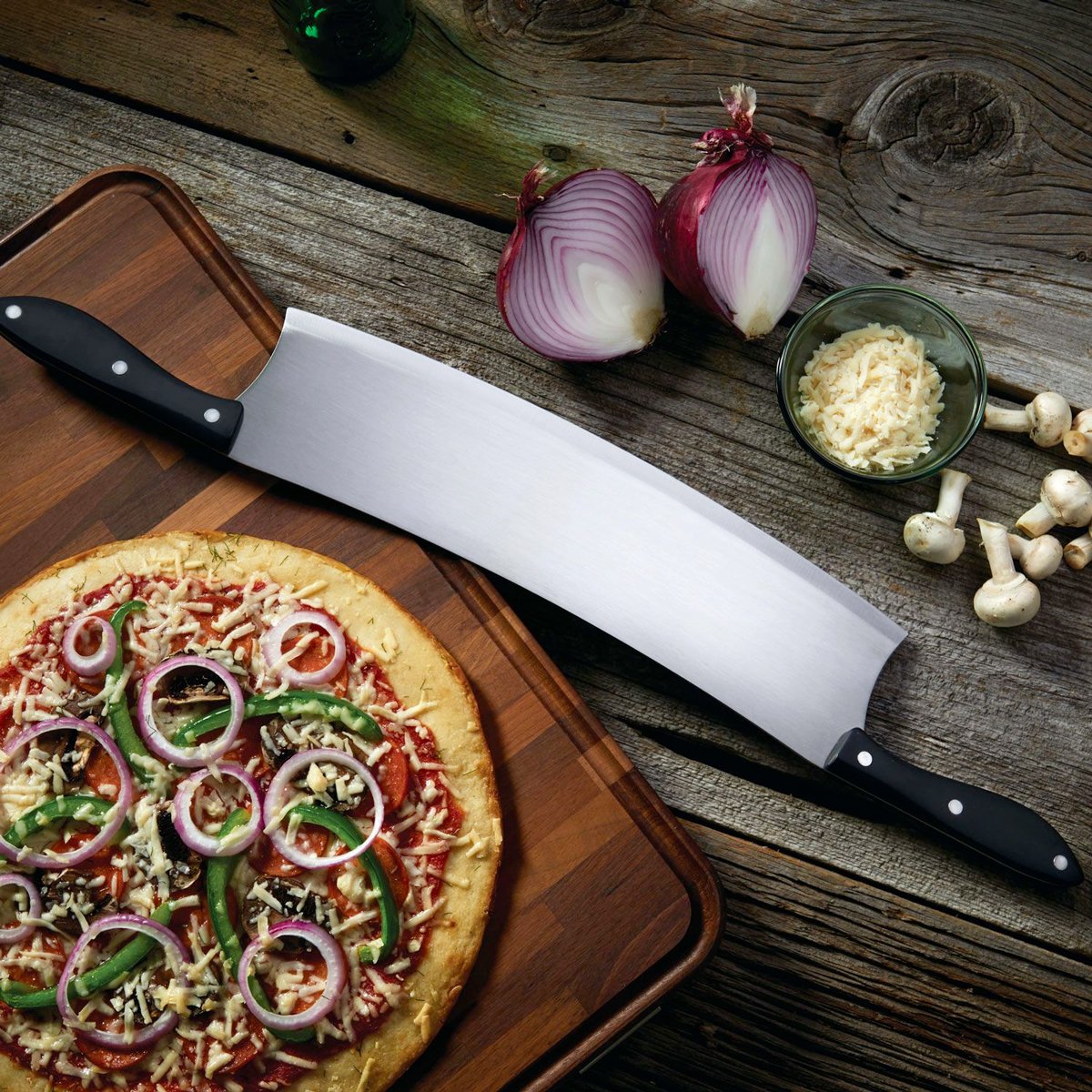 Napoleon Rocking Pizza Cutter Chopping Board with Whole Pizza