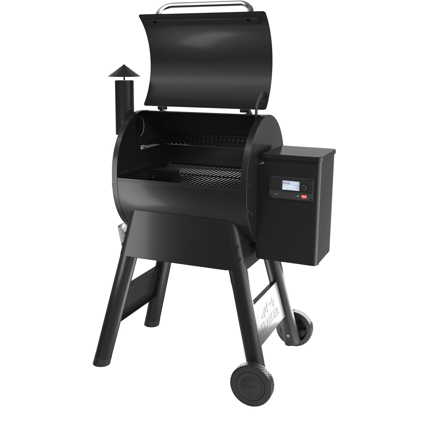 Traeger Pro 575 Black Wood Pellet Grill Front Opened Lid