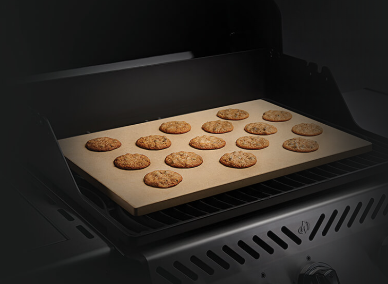 Napoleon Rectangular Baking Stone on the Grill with Cookies