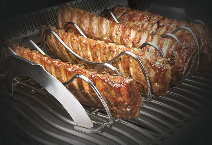 Napoleon Stainless Steel Rib/Roast Rack on the Grill with Rib Steak