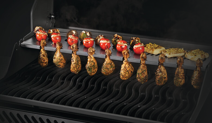 Napoleon Multifunctional Warming Rack for  Rogue® 525 Lifestyle with Chicken Legs and Tomatoes
