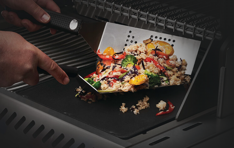 Napoleon 3 Piece Plancha Toolset on the Grill Cooking Rice with Veggies