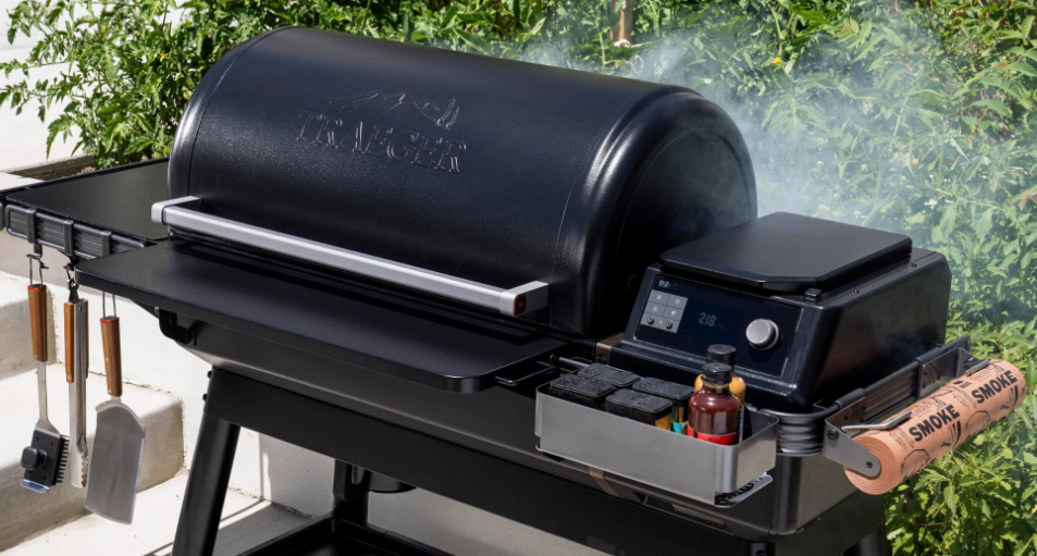 Traeger Ironwood XL Pellet Grill Lifestyle with Spatula and some Sauces
