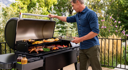 Traeger Ironwood XL Pellet Grill with Chicken and Steak on the Grill