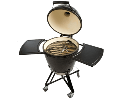 Primo Grills Round Charcoal Kamado Grill Opened with some Accessories on it