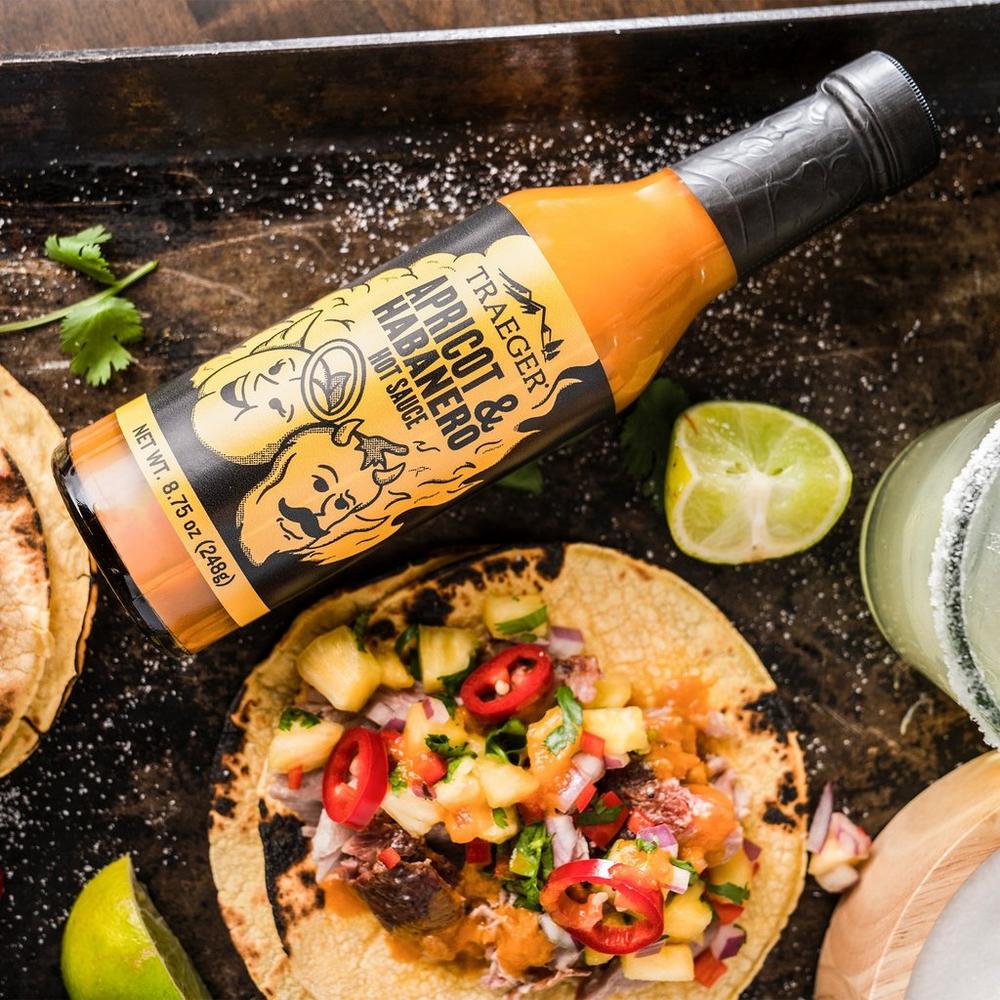 Traeger Apricot and Habanero Hot Sauce Lifestyle with Taco