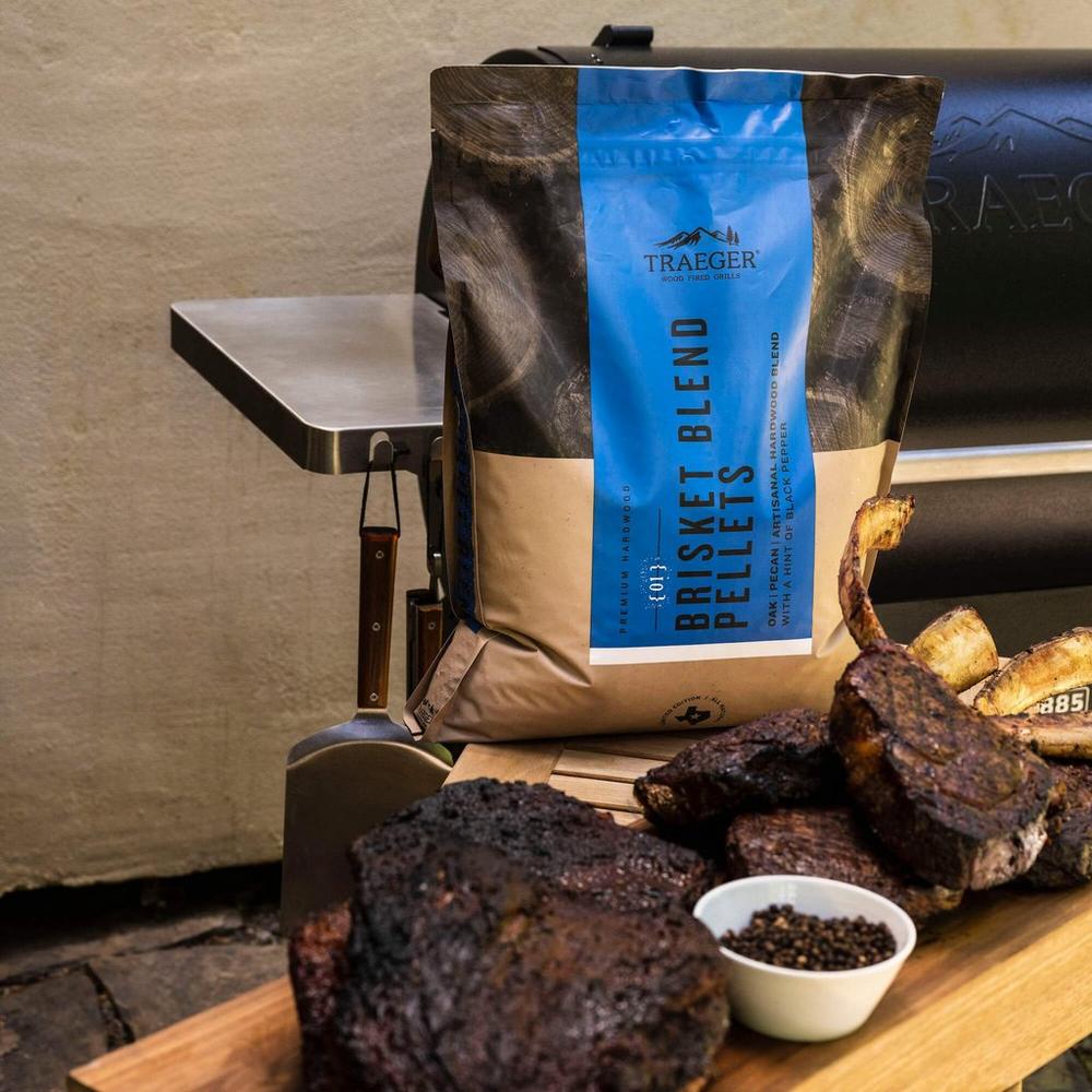 Traeger Brisket Blend Wood Pellets- Limited Edition Lifestyle with Steaks