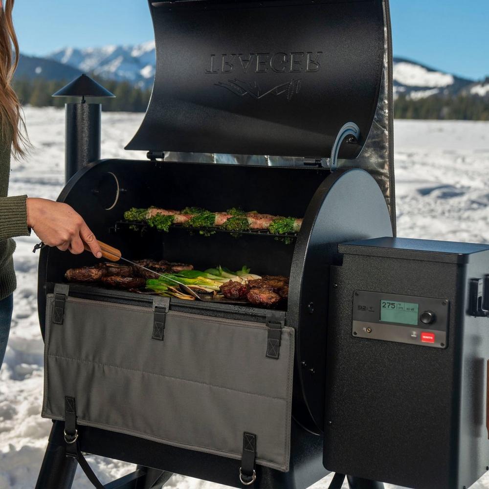 Traeger Insulation Blanket Pro 22/575 Folded on the Grill with Meats and Veggies