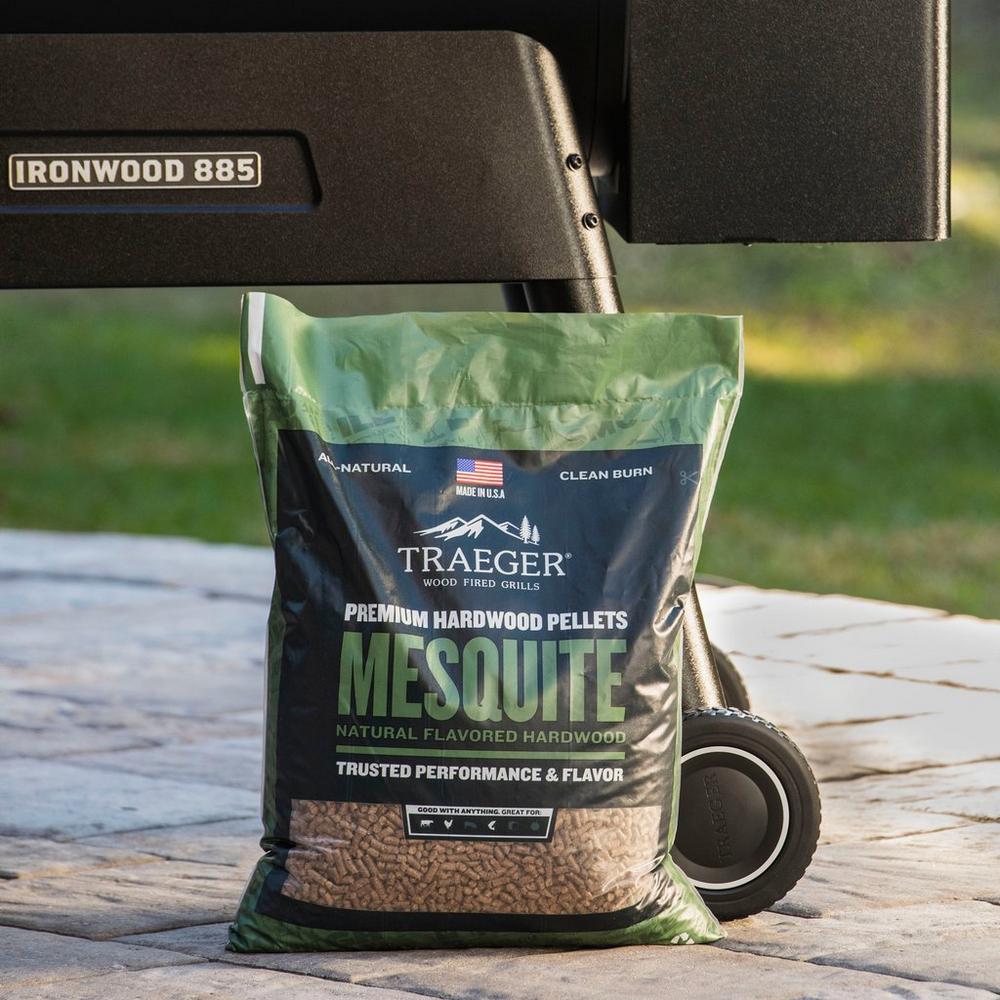 Traeger Mesquite BBQ Wood Pellets Below the Grill