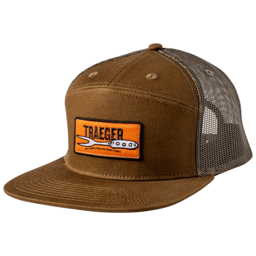 Traeger Pork on that Fork 7-Panel Trucker Hat Charcoal Side View