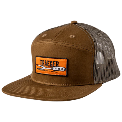 Traeger Pork on that Fork 7-Panel Trucker Hat Charcoal Side View