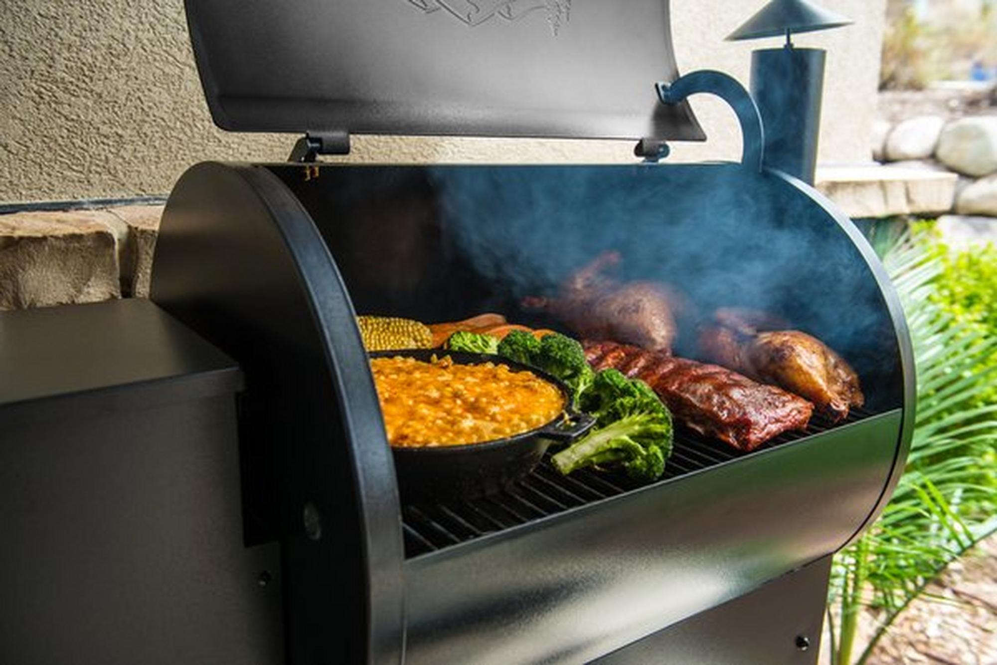 Traeger Pro Series 22 Bronze  Pellet Grill Lifestyle Grilling Chickens and Steaks