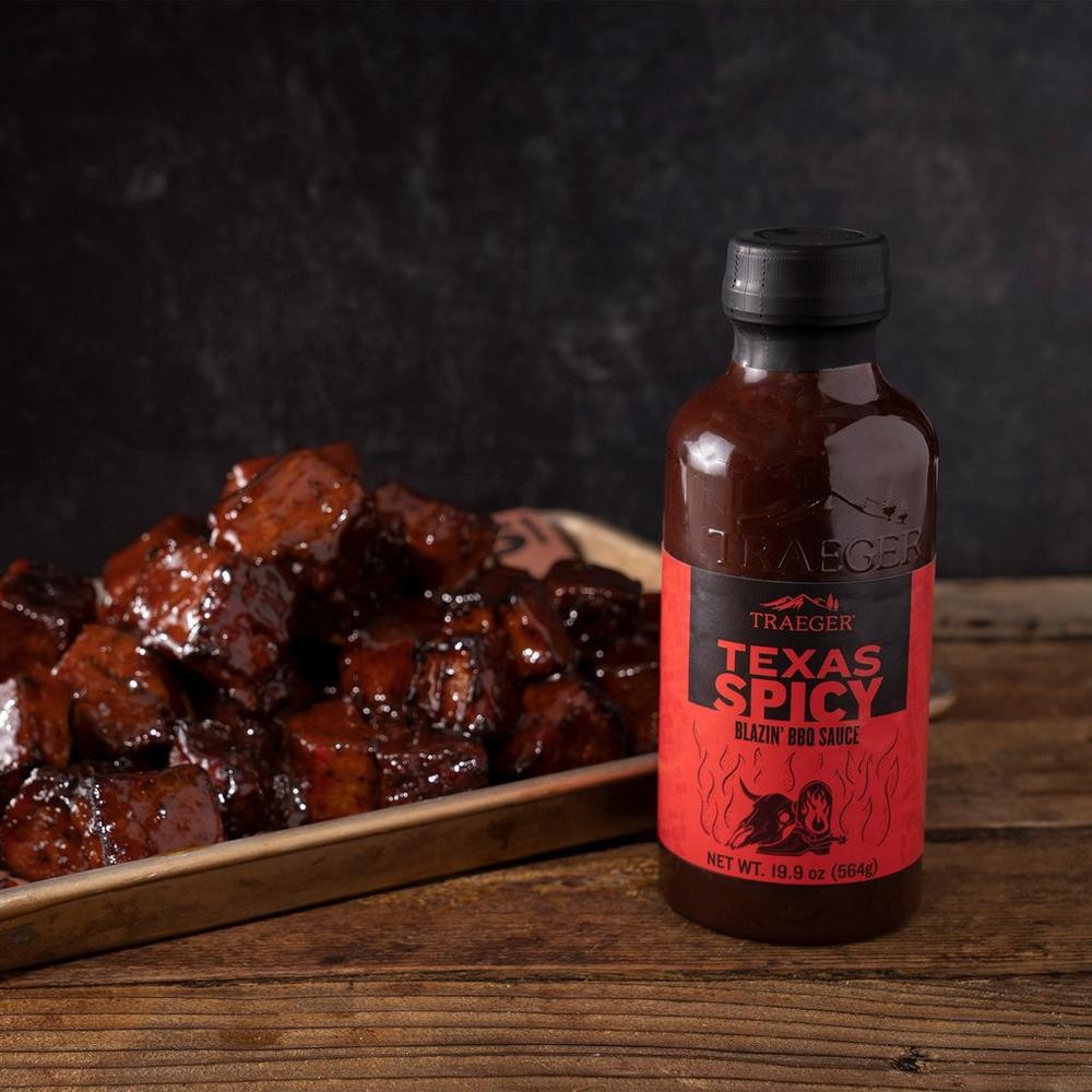 Traeger Texas Spicy BBQ Sauce Lifestyle on the Table with Pork