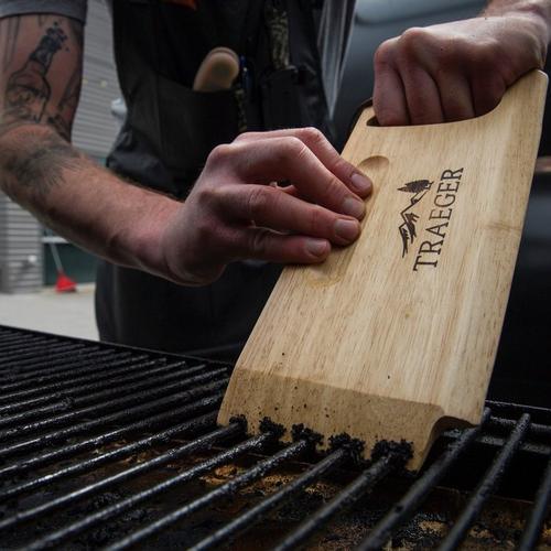 Traeger Wooden Grill Grate Scrape Cleaning the Grill