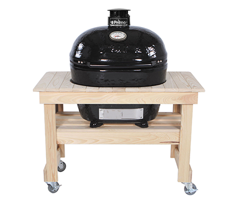 Primo Grills X-Large Charcoal Kamado Grill with Wood Table
